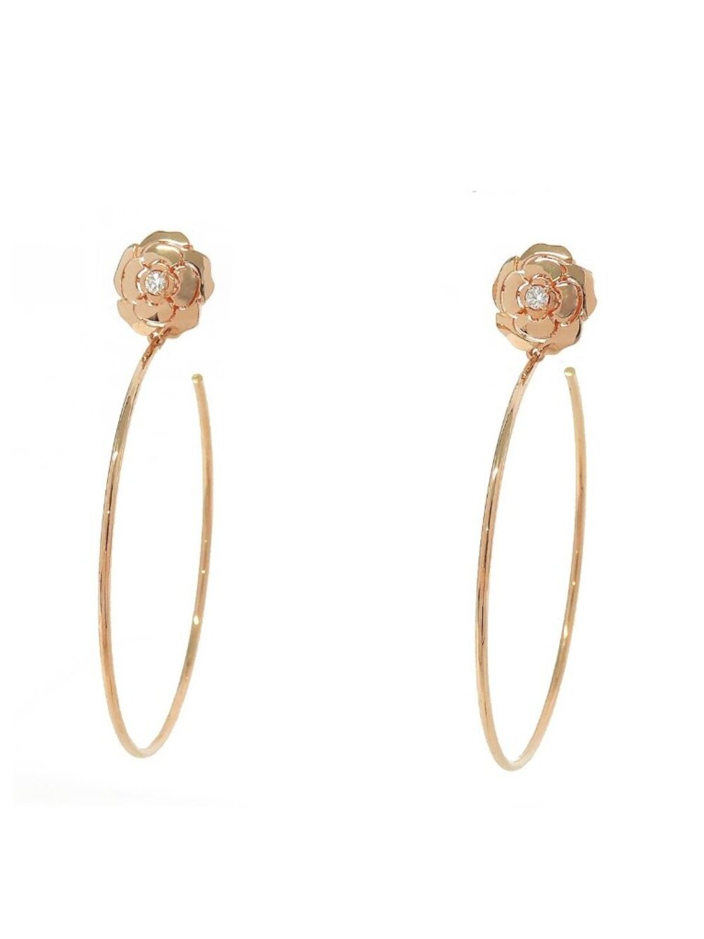 Chanel Camellia Collection Earrings Pink Gold 18K Diamond Hoop